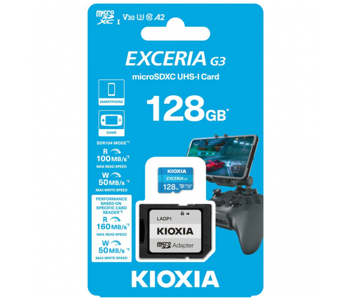 KIOXIA 128GB ExceriaG3, LMEX3L128GG2, A2 V30 4K, CL10, 160Mb/s, MicroSD Kart Bellek (SD Adaptörlü)