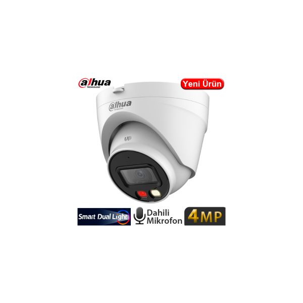 DAHUA IPC-HDW1431V-SA, 4Mpix, 2,8mm Lens, H265+, 30Mt Gece Görüşü, Dual Light, Mikrofonlu, PoE Dome IP Kamera