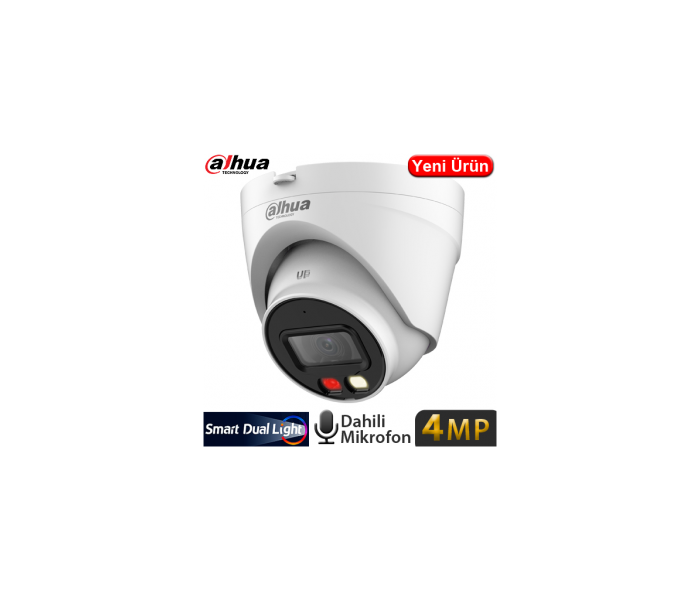 DAHUA IPC-HDW1431V-SA, 4Mpix, 2,8mm Lens, H265+, 30Mt Gece Görüşü, Dual Light, Mikrofonlu, PoE Dome IP Kamera