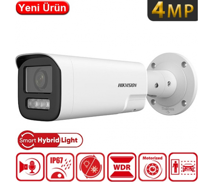 HIKVISION DS-2CD1643G2-LIZSU 4Mpix, 2,8-12mm  Motorize Lens, Dual Light, Dahili Mikrofon, H265+,50Mt Gece Görüşü, SD Kart, PoE, Bullet IP Kamera