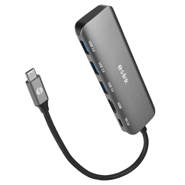 S-LINK SWV-USBC030, Type-C to HDMI, 3xUSB3.0, 1xPD Metal, USB HUB ve Çevirici