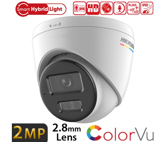 HIKVISION (DS-2CD1327G2H-LIUF) 2MP 2.8MM SESLİ SD KART IP67 COLORVU SMART HYBRID LIGHT IP DOME 30MT