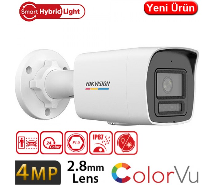 HIKVISION (DS-2CD1047G3-LIUF) 4MP 2.8MM SESLİ COLORVU SMART HYBRID LIGHT IP POE BULLET KAM IP67 30MT