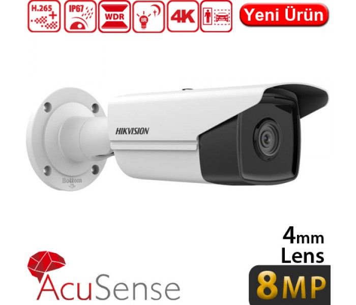 HIKVISION (DS-2CD2T83G2-4I) 8MP 4MM IP67 ACUSENSE 120DB WDR 256GB SD BULLET KAMERA