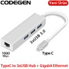 CODEGEN (CDG-CNV85) TYPE C TO 3xUSB 3.0 PORT ÇOKLAYICI HUB VE RJ-45 GIGABIT ETHERNET