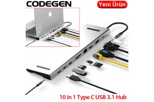 CODEGEN (CDG-CNV80) 10 IN 1 TEYP C USB 3.1 HUB TYPE-C TO MULTİ USB 3,0 HDMI RJ45 ETH. MICRO SD, OTG 
