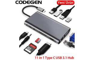 CODEGEN (CDG-CNV49) 11 IN 1 TEYP C USB 3.0 HUB HDMI VGA ETHERNET MICRO SD, OTG DÖNÜŞTÜRÜCÜ