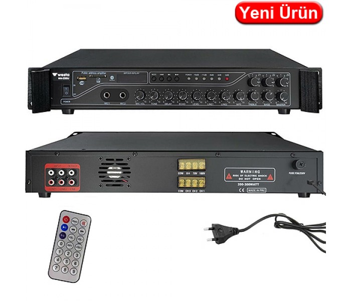 WESTA (WM-2300U) 300W 3 BÖLGELİ TRAFOLU USB+ KUMANDALI 2 MİK. GİRİŞLİ ANFİ 