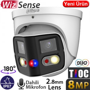 DAHUA (IPC-PDW3849-A180-AS-PV) 8MP 2X4MP 2.8MM DAH. MİK. SES VE LEDLİ ALARM IP67 FULL COLOR DOME 25M