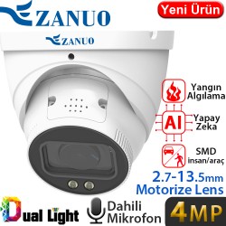 ZANUO (ZN-IPC-E2410M-ZAS-L) 4MP 2.7-13.5MM DUAL LIGHT+SMD+YAPAY ZEKA IP67 DAH.MİK.128GB DOME KAM 40M