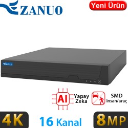 ZANUO (ZN-NVR1116M) 16 KANAL 1x14TB HDD DESTEKLİ 8MP KAMERA DESTEKLİ 4K NVR KAYIT CİHAZI