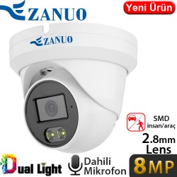 ZANUO (ZN-IPC-E1810C-S2-AS-L-2.8MM) 8MP 2.8MM DUAL LIGHT IP67 DAH.MİK.128GB SD DOME IP KAMERA 40MT