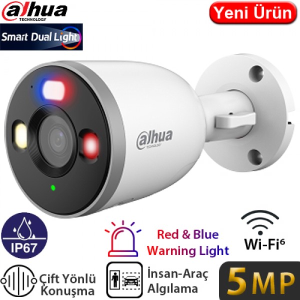 DAHUA (F5D-PV) 5MP WI-FI IP67 KIRMIZI MAVİ IŞIKLI SMART KARŞILIKLI KONUŞMA BULLET KAMERA