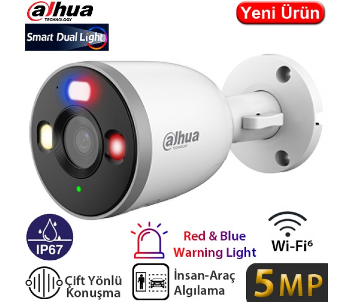 DAHUA (F5D-PV) 5MP WI-FI IP67 KIRMIZI MAVİ IŞIKLI SMART KARŞILIKLI KONUŞMA BULLET KAMERA