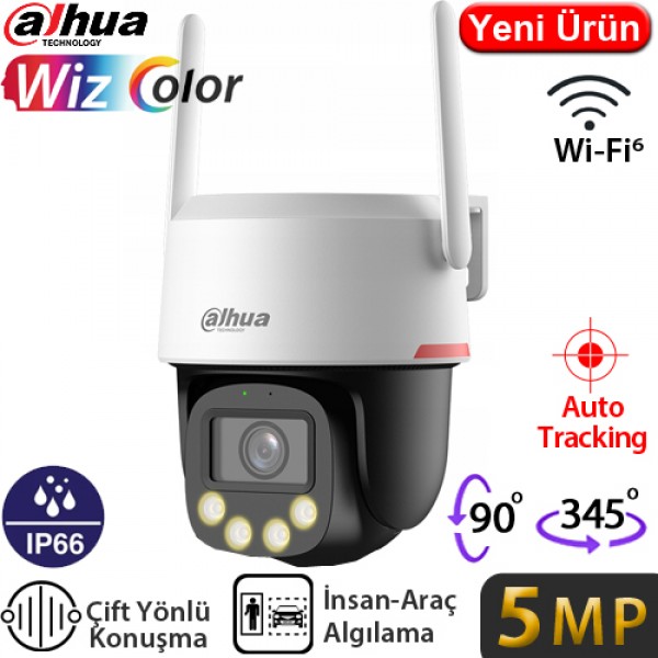 DAHUA (P5F-PV-0360B-PRO) 5MP ÇİFT YÖNLÜ KONUŞMA WİFİ AKILLI ANALİZ PT KAMERA