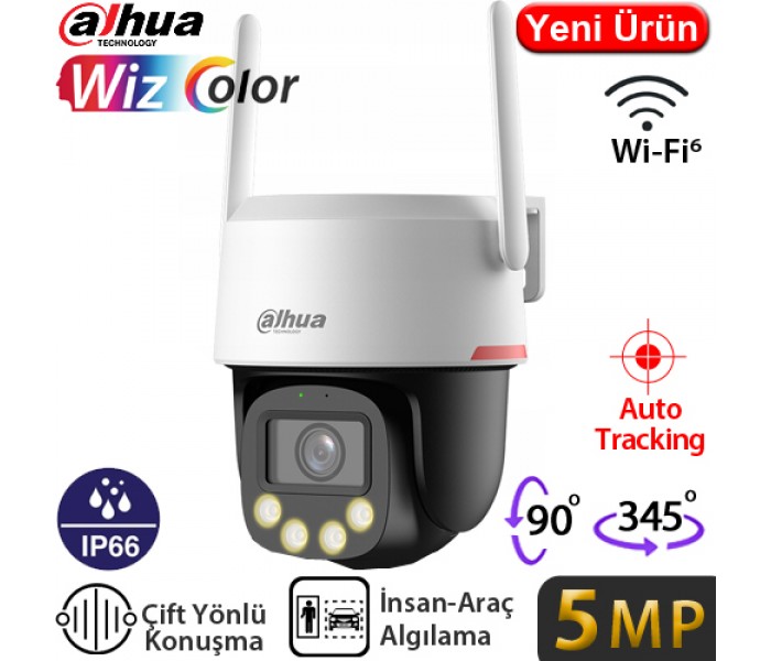 DAHUA (P5F-PV-0360B-PRO) 5MP ÇİFT YÖNLÜ KONUŞMA WİFİ AKILLI ANALİZ PT KAMERA