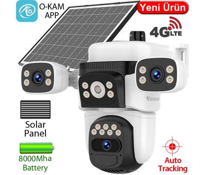 VSTARCAM (BG621SR-4G) 3x2MP 4MM 4G ÇİFT YÖNLÜ KONUŞMA İNSAN TAKİBİ 8000MAH 256GB SD SOLAR KAMERA