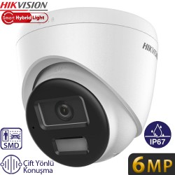HIKVISION (DS-2CD1363G2-LIUF/SL) 6MP 2.8MM SESLİ SMART HYBRID LIGHT IP POE DOME KAM IP67 30MT