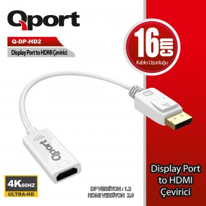 QPORT Q-DP-HD2 DISPLAY PORTUNDAN HDMI CEVIRICI 4K 60HZ